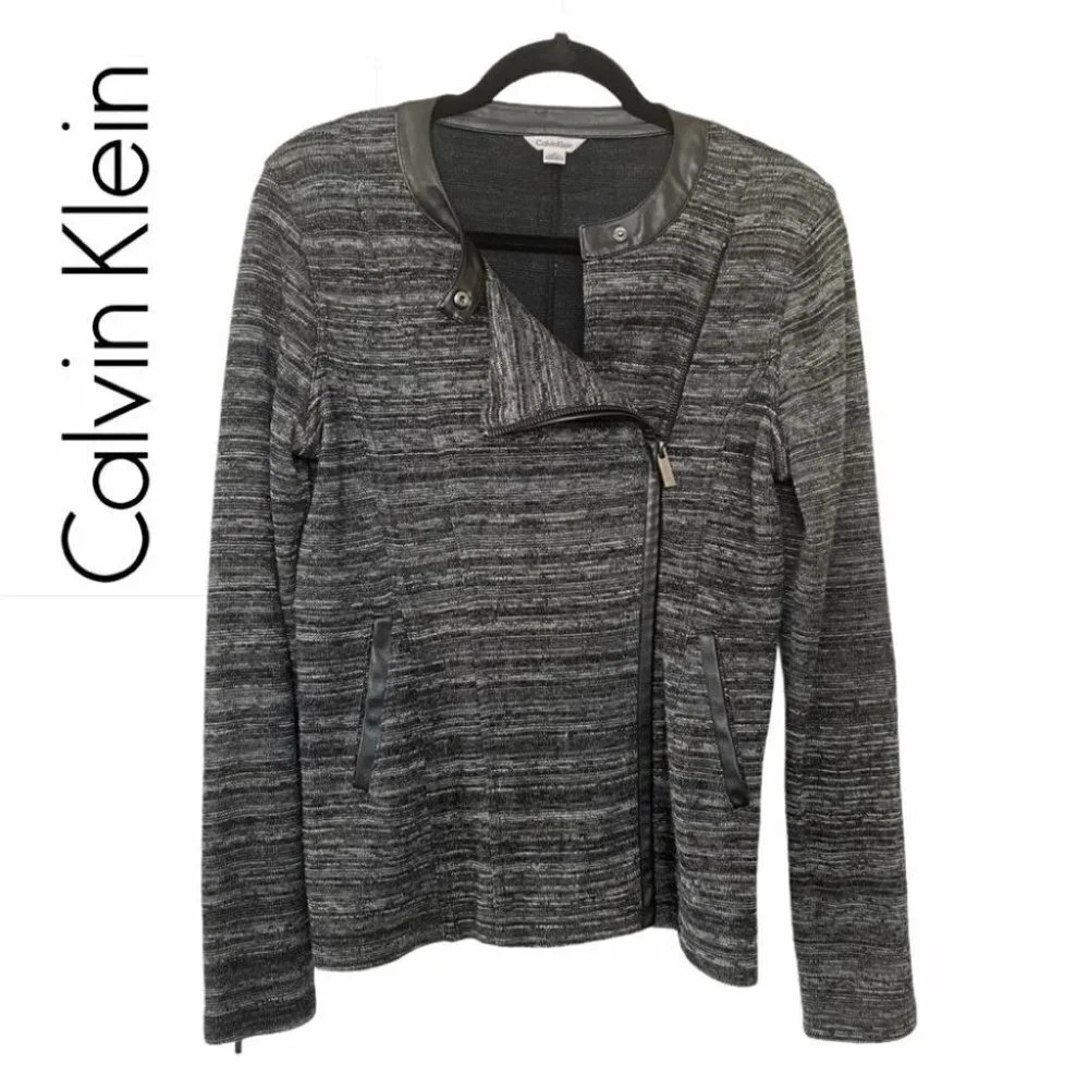 Calvin Klein Off Side Zip Jacket Faux Leather Trim